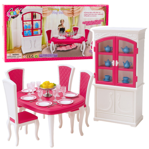Set Sufragerie pentru Papusi: Masa, Scaune, Comoda si Vesela [1]