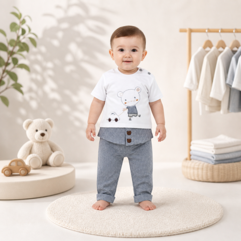 Set bebe 2 piese bumbac babyim tricou si pantaloni - Albastru [1]