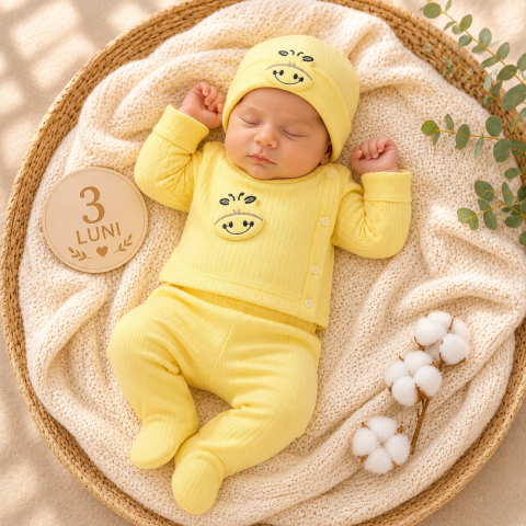 Seturi copii si bebelusi - Set bebe 3 piese galben din bumbac nanababy