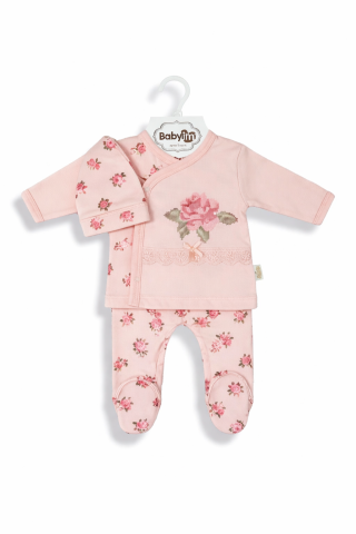 Set bebe bumbac brodat Babyim 0-3 luni model floral [1]