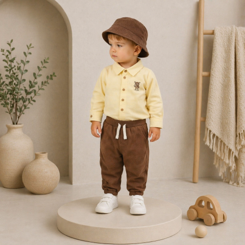 Set 3 piese - Set bebe camasa body pantaloni si palarie Oryeda