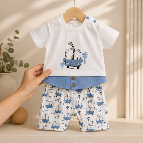 Set bebe de vara tricou si pantaloni scurti babyim albastru [1]