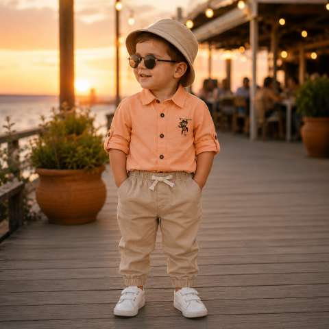Set 3 piese camasa pantaloni si palarie - Set bebe elegant camasa body pantaloni si palarie Oryeda