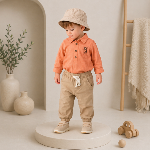 Set 3 piese - Set bebe elegant camasa body pantaloni si palarie Oryeda