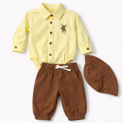 Set 3 piese - Set bebe camasa body pantaloni si palarie Oryeda