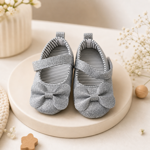 Set bebe rochie albastra din bumbac si pantofiori gri Oryeda [1]