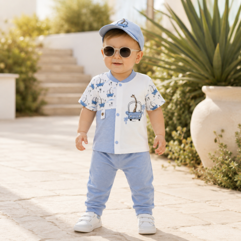 Set bebe tricou si pantaloni lungi babyim albastru bumbac [1]