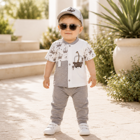 Set bebe tricou si pantaloni lungi babyim gri bumbac [1]