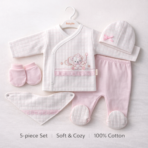 Seturi nou nascuti (0-3 luni) - Set bebelusi 0-3 luni bumbac 5 piese urs