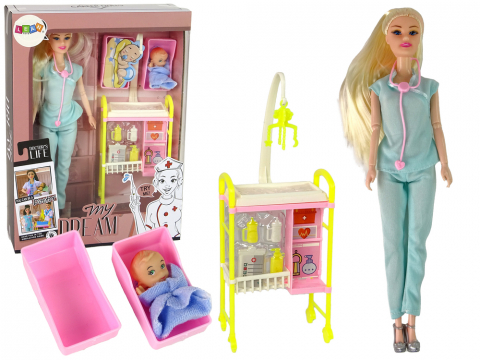 Papusi - papusa-doctor-copii-accesorii-par-lung-uniforma-albastra-3ani-Bebelul