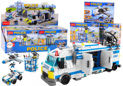 Blocuri de constructie - set-constructie-politie-barca-elicopter-avion-alb-albastru-Bebelul