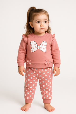 Set bluzita si pantaloni fetite 100% bumbac - Roz [1]