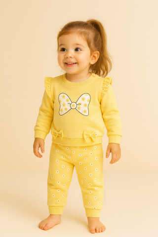 Set bluzita si pantaloni - Set bluzita si pantaloni fetite 100% bumbac - Galben