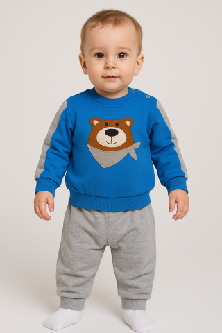 Set bluzita si pantaloni - Set bluzita cu pantaloni 100% Bumbac cu Ursulet Gules - Albastru