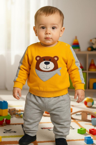 Set bluzita cu pantaloni 100% Bumbac cu Ursulet Gules - Galben [2]