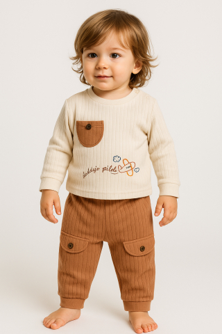 Set bluzita si pantaloni - Set bluzita cu pantaloni Nafitto din bumbac maro