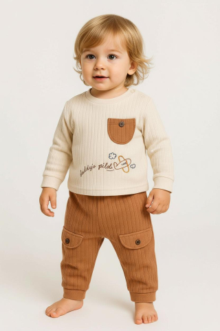 Set bluzita cu pantaloni Nafitto din bumbac maro [1]