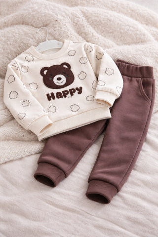 Set bluzita si pantaloni - Set bluzita si pantaloni bebelus „Happy Bear” - Maro