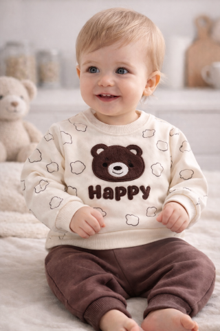 Set bluzita si pantaloni bebelus „Happy Bear” - Maro [1]