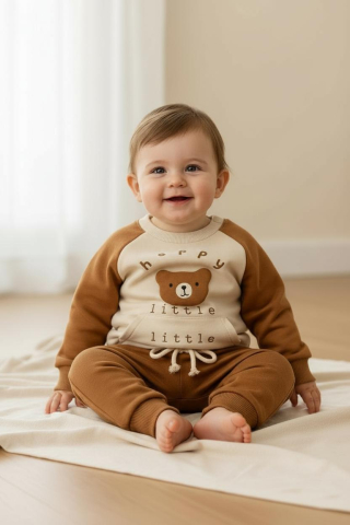 Set bluzita si pantaloni bebelus „Happy Little Bear” - Maro [2]