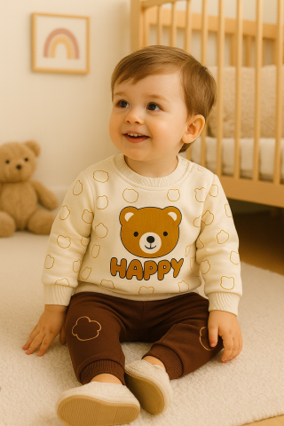 Set bluzita si pantaloni - Set bluzita si pantaloni bebelus „Happy Bear” - Maro