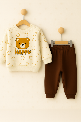 Set bluzita si pantaloni bebelus „Happy Bear” - Maro [3]