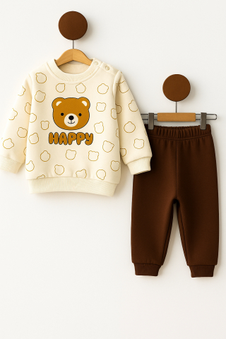 Set bluzita si pantaloni bebelus „Happy Bear” - Maro [2]