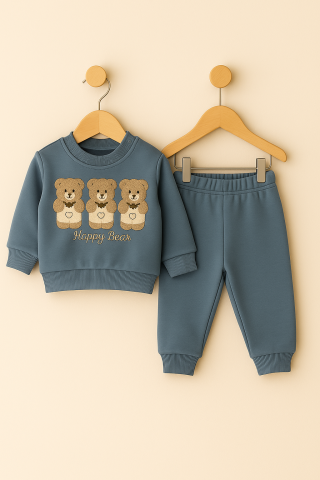 Imbracaminte - Set bluzita si pantaloni bebelusi - Ursuletul vesel - Albastru