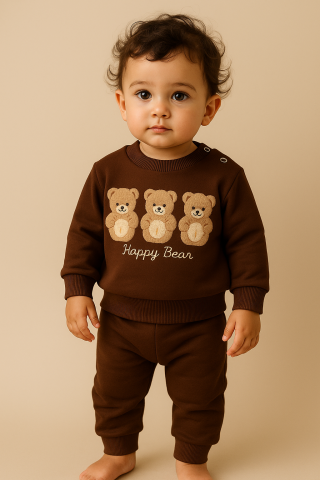 Imbracaminte, incaltaminte - Set bluzita si pantaloni bebelusi - Ursuletul vesel - Maro