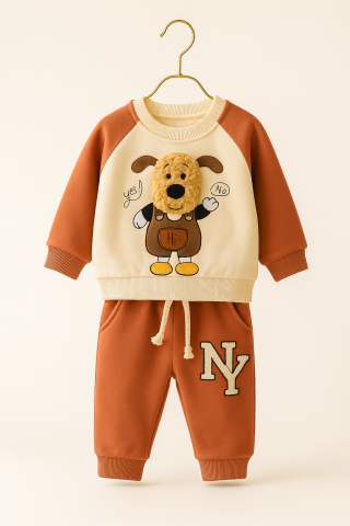 Set bluzita si pantaloni catelus 3D Anilco pentru bebelusi Set bluzita si pantaloni - Set bluzita si pantaloni catelus 3D Anilco pentru bebelusi