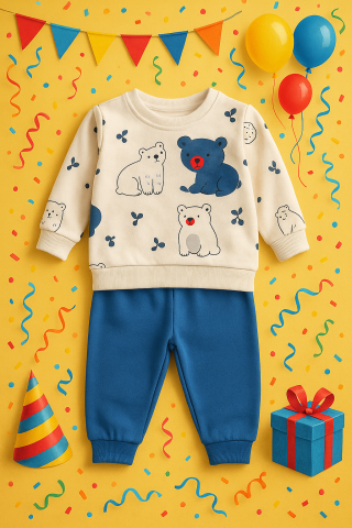 Set bluzita si pantaloni din Bumbac cu Ursuleti Imprimati [1]