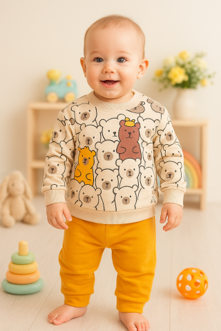 Imbracaminte - Set bluzita si pantaloni Karacon Baby din bumbac 100% cu ursuleti