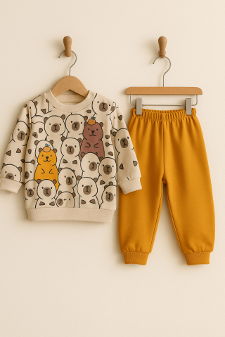 Set bluzita si pantaloni Karacon Baby din bumbac 100% cu ursuleti [2]