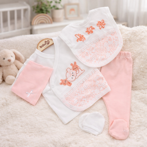 Seturi nou nascuti (0-3 luni) - SET BODY BEBELUS FETE 0-3 LUNI 5 PIESE CU FLORI