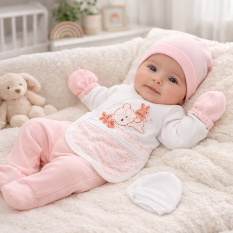 SET BODY BEBELUS FETE 0-3 LUNI 5 PIESE CU FLORI [1]