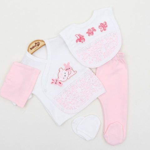 SET BODY BEBELUS FETE 0-3 LUNI 5 PIESE CU FLORI ROZ [2]