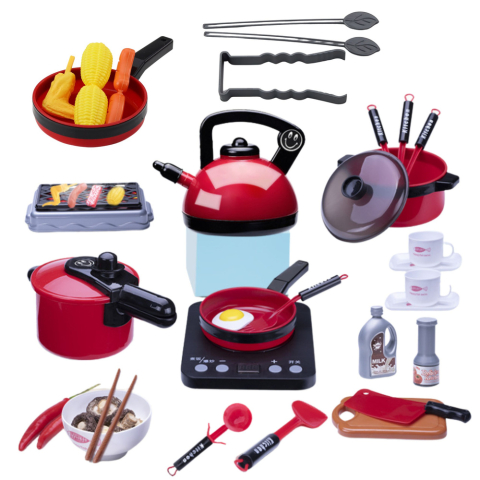 Set bucatarie cu oale, mancare si plita cu baterii, 36 piese [1]