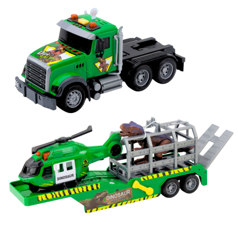 Set camion Dino Rescue cu elicopter, cusca si dinozaur, sunete, verde [2]