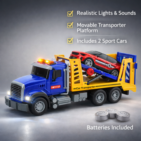 Masinute - Set Camion Platforma Transportor Masina Lumini Sunete