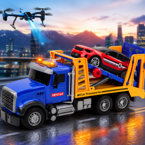 Set Camion transportor auto Bebelul cu lumini si sunete albastru 3 ani+ [6]