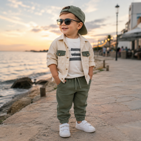 Seturi diverse - Set casual baieti camasa tricou si pantaloni verzi Concept