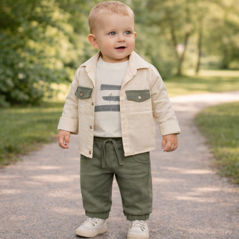 Seturi diverse - Set casual baieti camasa tricou si pantaloni verzi Concept