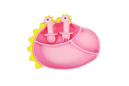 Ofertele momentului - Set complet de hranire bebelusi Dinozaur, roz bebelul