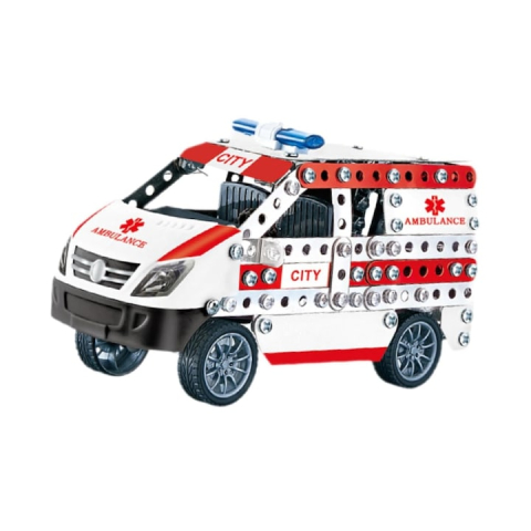 Set constructie metalic ambulanta, 314 piese, joc educativ STEM, dimensiuni asamblata: 18x7x10cm, pentru copii 8+ ani [2]
