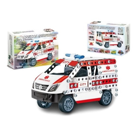 Set constructie metalic ambulanta, 314 piese, joc educativ STEM, dimensiuni asamblata: 18x7x10cm, pentru copii 8+ ani [1]