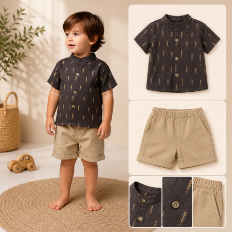 Set copii camasa maneca scurta si pantaloni scurti eleganti - Mylife [1]