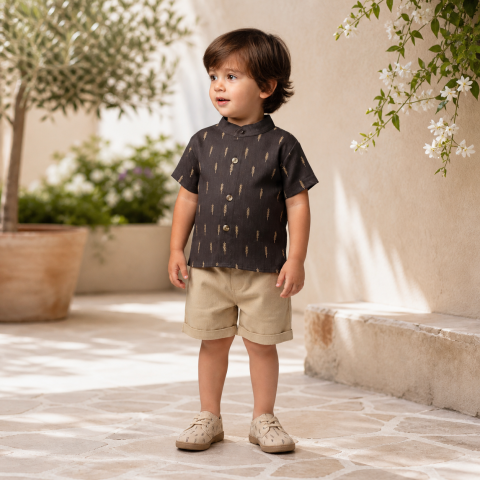 Set 2 piese camasa si pantaloni - Set copii camasa maneca scurta si pantaloni scurti eleganti - Mylife