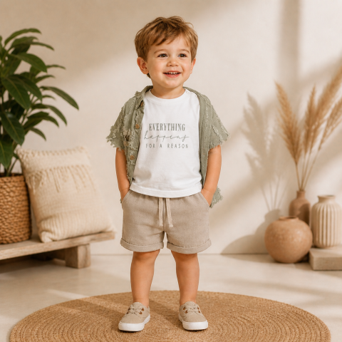 Set copii vara camasa verde tricou si pantaloni scurti bej texturat casual [1]