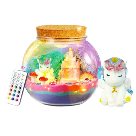 Set creativ DIY terariu cu mic unicorn lampa LED si telecomanda [1]