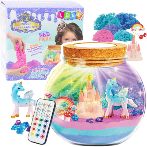 Creative - Set creativ DIY terariu cu unicorn colorat lampa LED si telecomanda Albastru